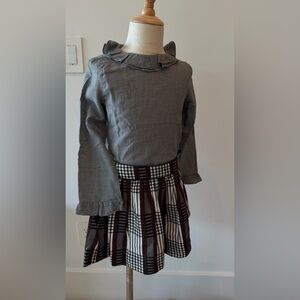 Bonpoint Charcoal Blouse with Checkered Skirt